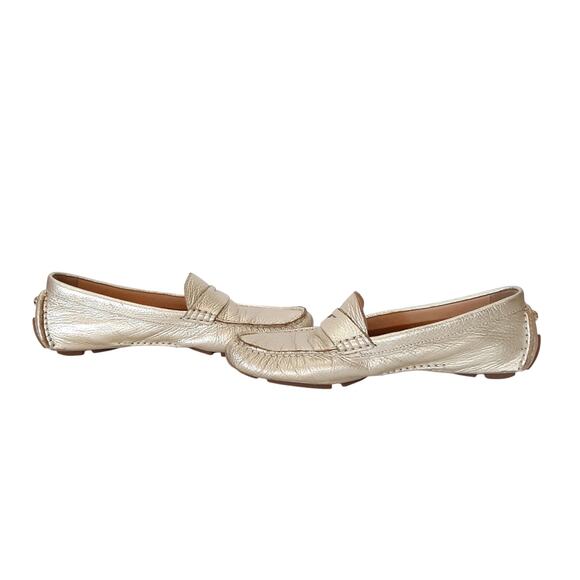 Cole Haan Leather Penny Loafers Gold Metallic Driving Flats Womens 6.5B Comfort - Picture 6 of 10
